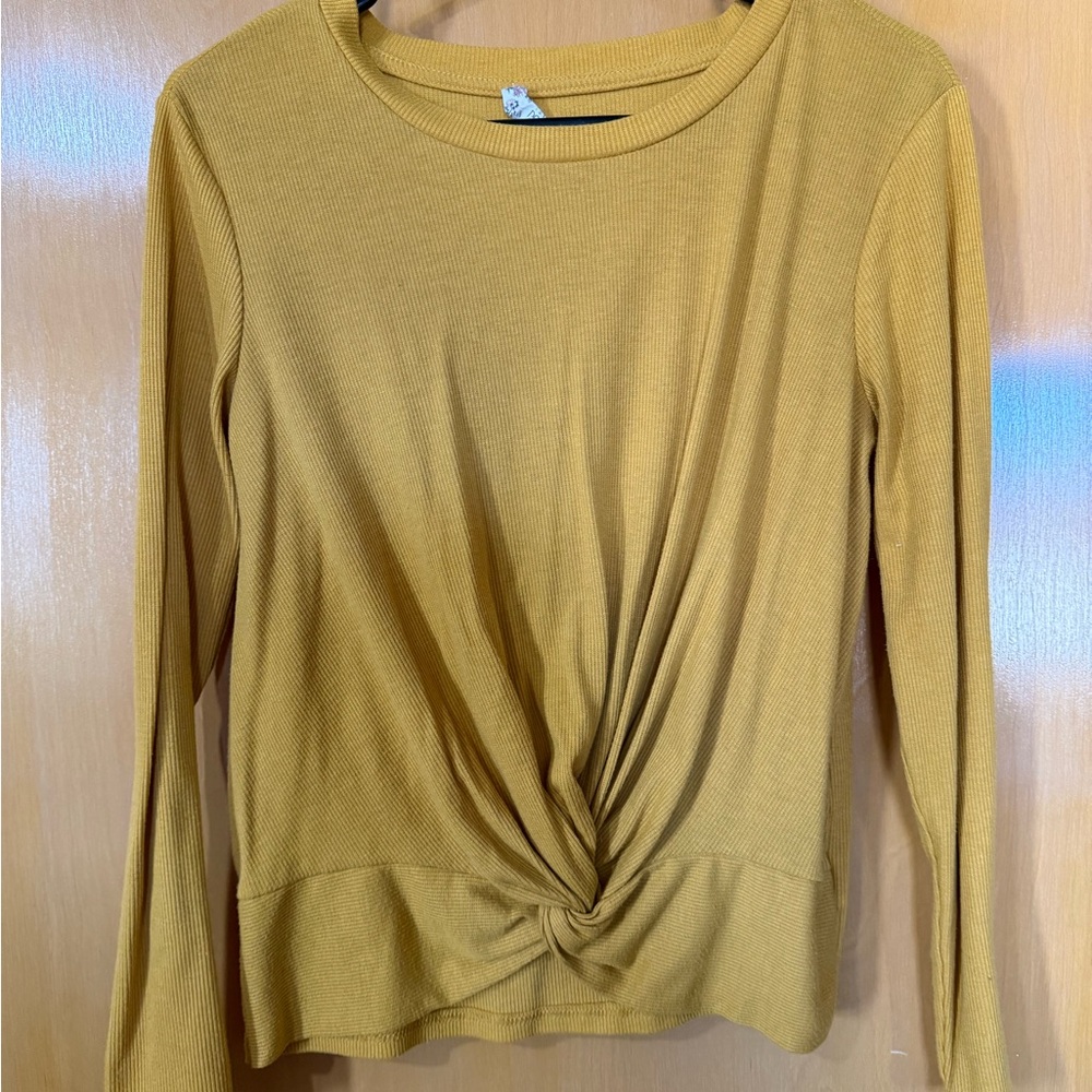 Pink Rose Mustard Twist Knot Long Sleeve Top